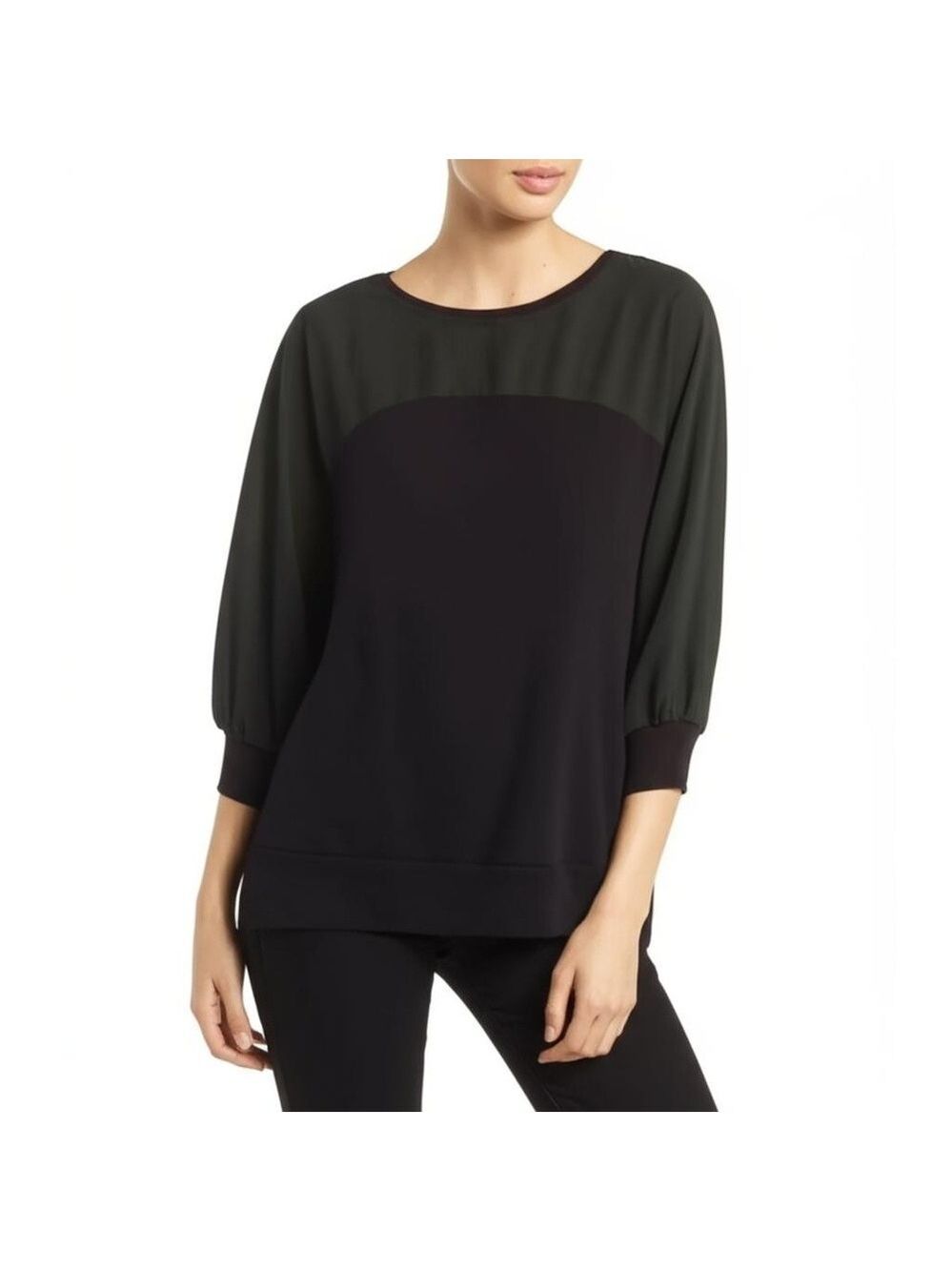 Calvin Klein Women’s Top Size Medium Black Color-block Dolman Sleeve Modern